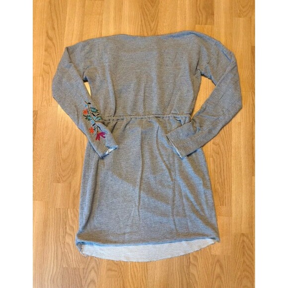 Anthropologie Dolan Port Maria T Shirt  Dress Small Gray Floral Embroidered - Picture 5 of 6